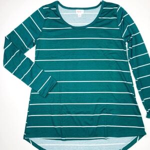 Pine Green with White Stripes Long Sleeve Tee Shirt